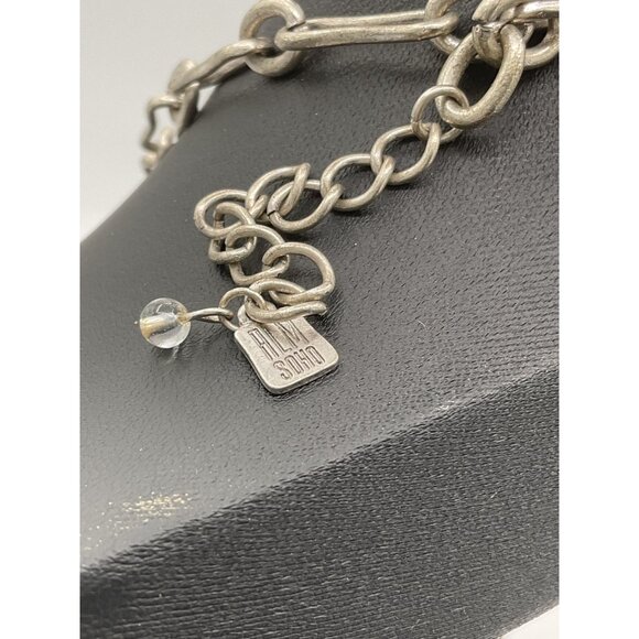 ALM Soho Silver Tone Chain Necklace With Metal & Leather Tassel - Picture 3 of 5